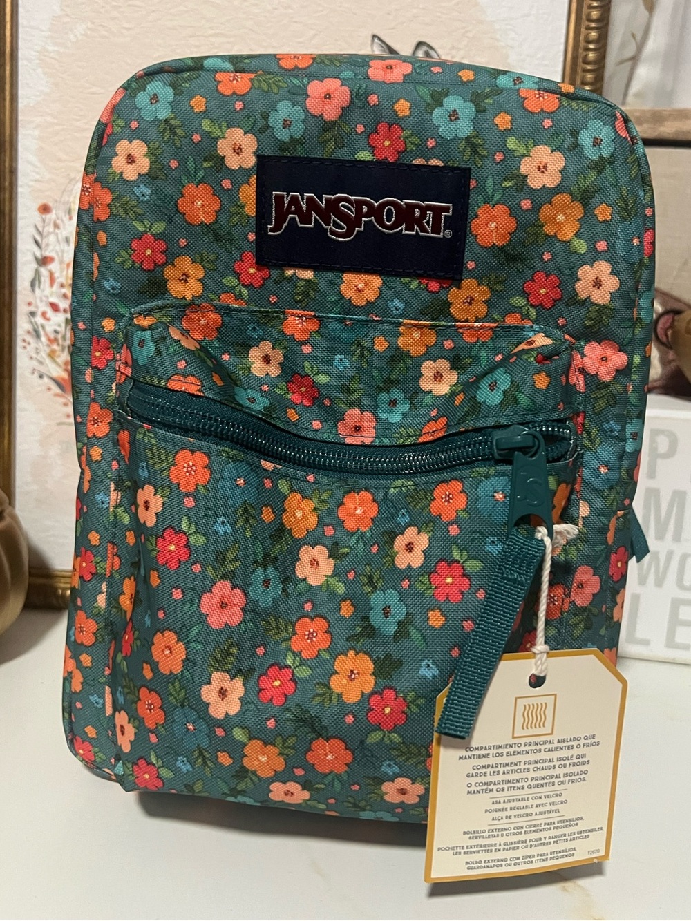 JanSport Floral Mini lunch bag  - Green with Multi-Color Flowers